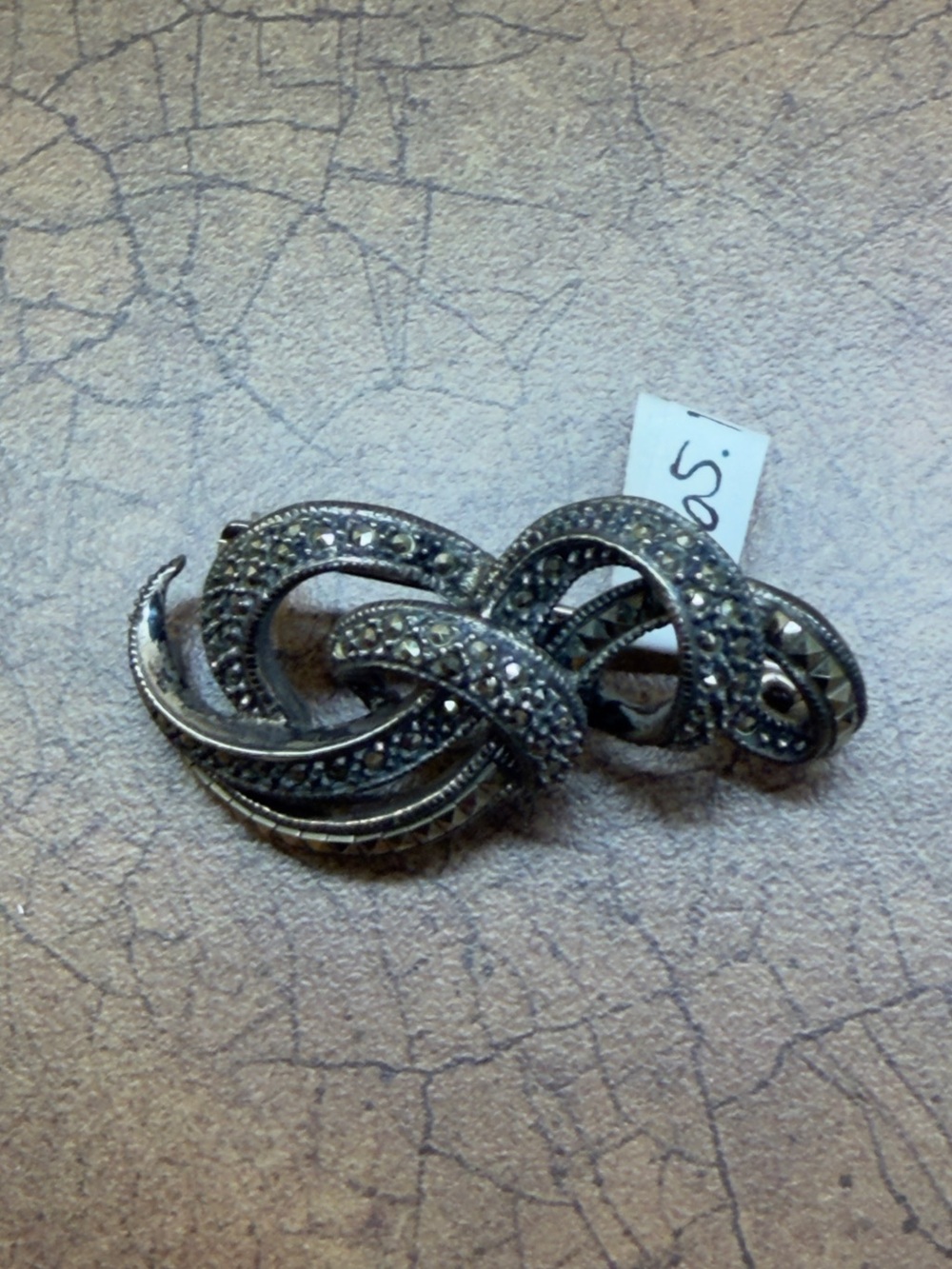 Vintage Snake Marcasite Brooch - Silver Tone